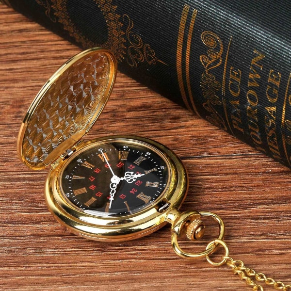 Guld Smooth Case Quartz Pocket Watch Roman Dial Flip Presentklockor Herr Damklockor guld