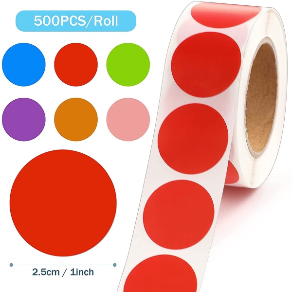 3000 stycken avtagbar färgkod prick rund klistermärke Rullar självhäftande cirkel pricketikett etikett 500 stycken/rulle, 1 tum (blå, röd, rosa, oran Flerf?rgad