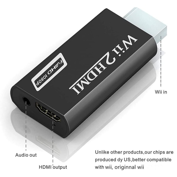 Wii Hdmi Converter Adapter, Wii Till Hdmi Connector Output Video 3,5 mm