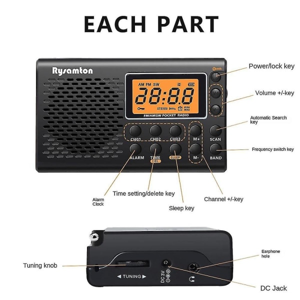 Täyskaistainen Fm Am Sw Kannettava radio Stereo digitaalinen näyttö Kaksikäyttöinen manuaalinen Fm-radio