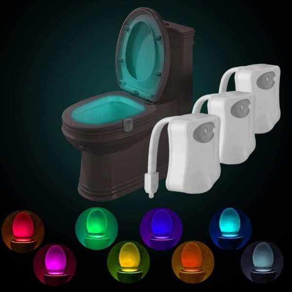 3stk Toalett 8 Farger LED Nattlys med PIR Bevegelsessensor 8 colors