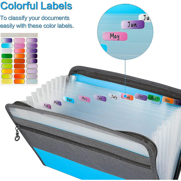 1 stk 13 lommer udvidet mappe med lynlås A4 plastikmappe Vandtæt og robust mappe