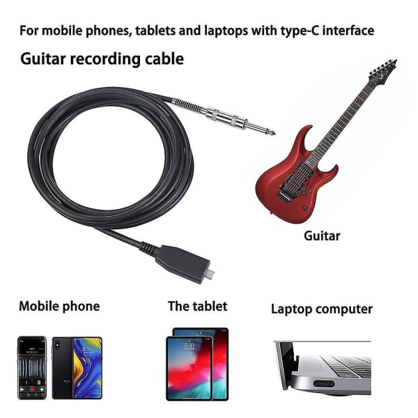 USB gitarrkabel USB inspelningskabel USB till 6,35 mm uttag Pc-inspelningskabel