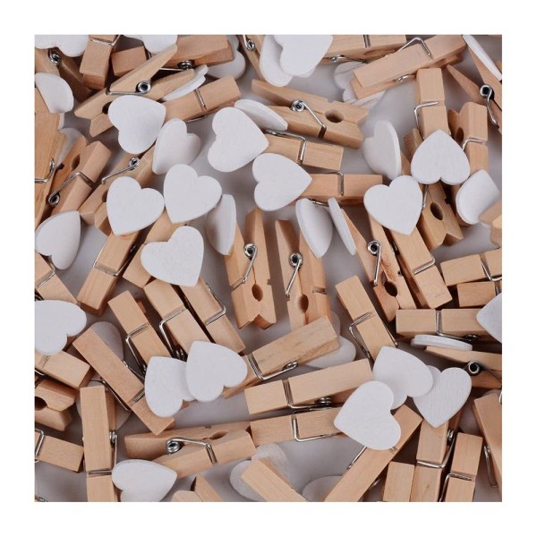 Förpackning med 100 Mini träpinnar Hjärtpinnar Dekorativt trä white