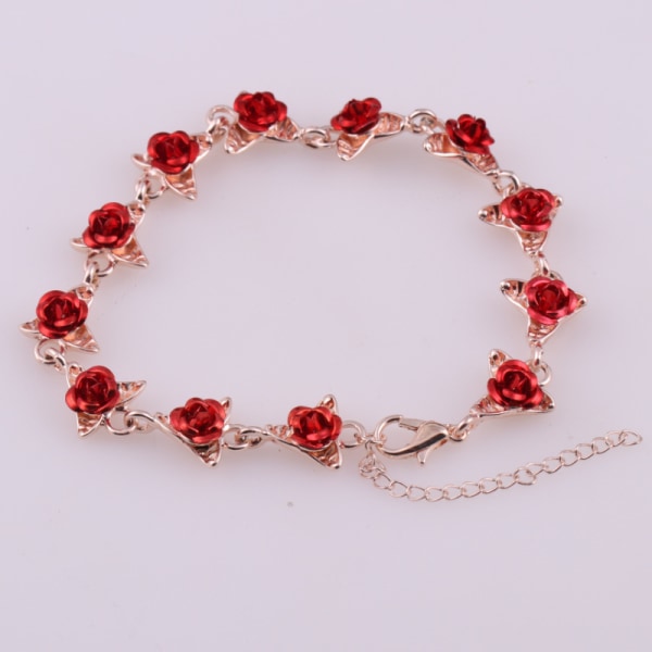 22 cm rosa guld farverig kæde romantisk armbånd rød emalje rose smykker valentinsdag gave