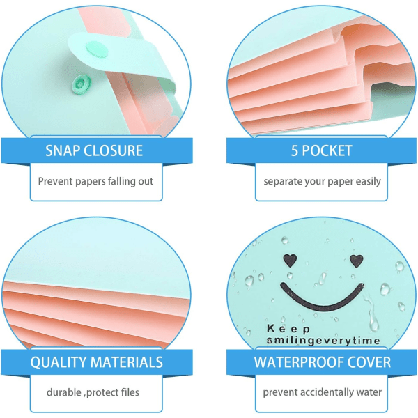 A4-udvidelig mappe Dokumentmappe Udvidelig mappe med 5 lommer Filmappe med stor kapacitet med snap (grøn) green