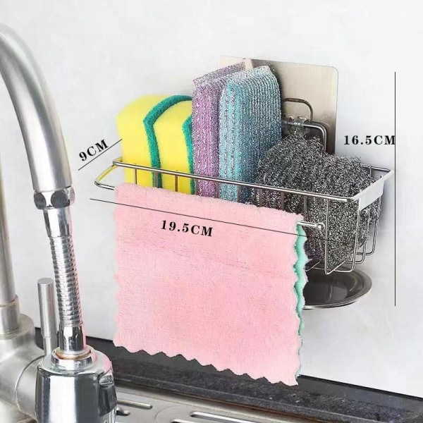 Kjøkkenvask Caddy - selvklebende og avtakbar vask svampoppvaskholder Veggmontert oppbevaringsstativ