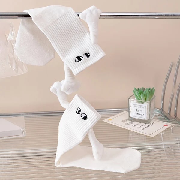 2 par håndholdte sokker, magnetiske sjove håndholdte hvide parstrømper