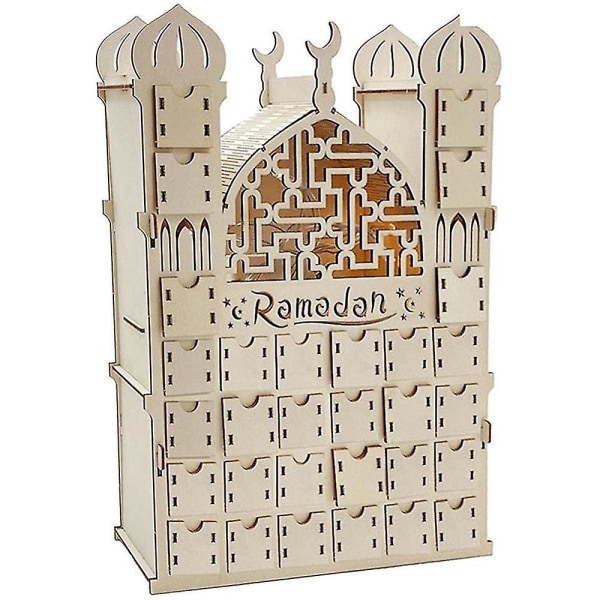 Ramadan-adventtikalenteri, puinen uudelleenkäytettävä adventtikalenteri 30 laatikolla, Eid Mubarak -koristelu, R