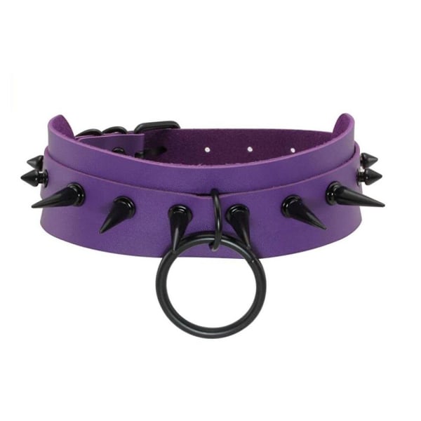 Vintage Punk Goth studded Pu Leather Choker Chain purple