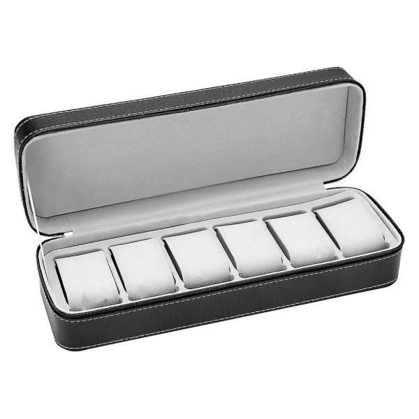 6-fack Watch Box Dragkedja Case Collector Smycken Förvaringsbox (svart)