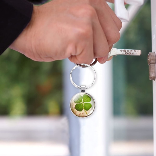 Set av 3 fyrklöver nyckelring Lycklig berlock grönt blad naturträ hängsmycke presentplånbok nyckel