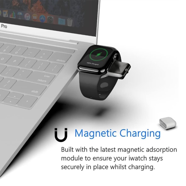Bärbar Apple Watch Laddare, Travel Trådlös magnetladdare för Apple Watch Med USB A och USB C-kontakt