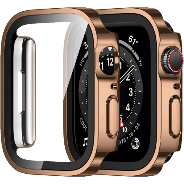 2 Pack Apple Watch Case 44mm Series 6/5/4, sisäänrakennettu näytönsuoja, kova PC- case, suora reuna, ohut anti-scratch 44 mm (ruusukulta) gold