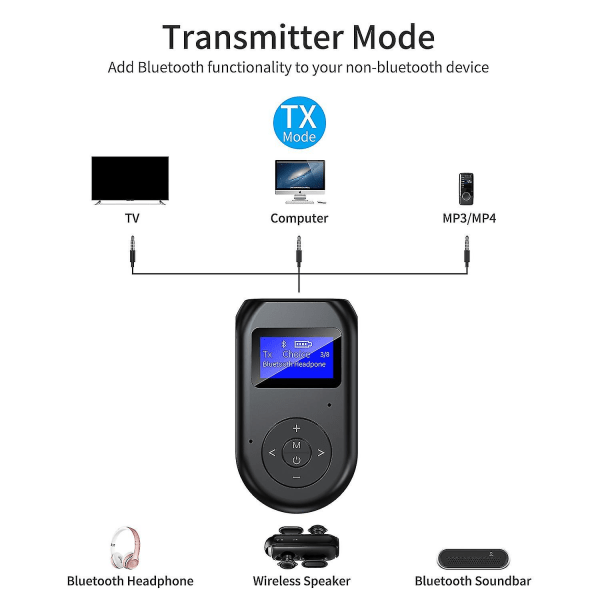 Bluetooth-adapter, sendermottaker 2-i-1 trådløs 5.0