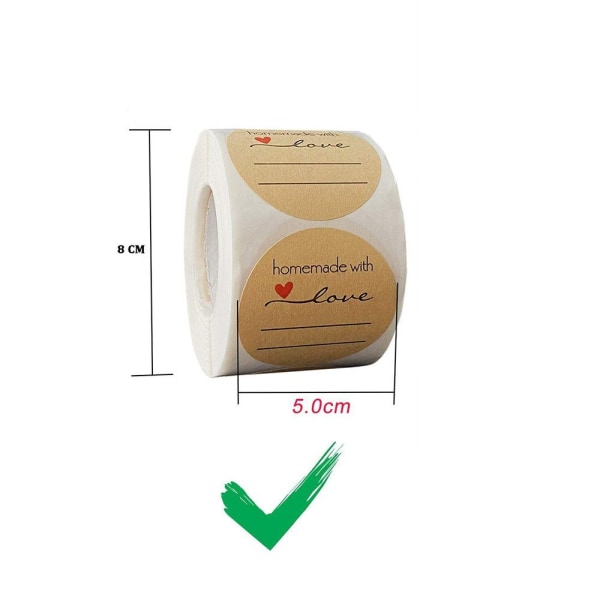 Pakke med 500 Kraft Paper Stickers 5 cm Sticker Labels Runde