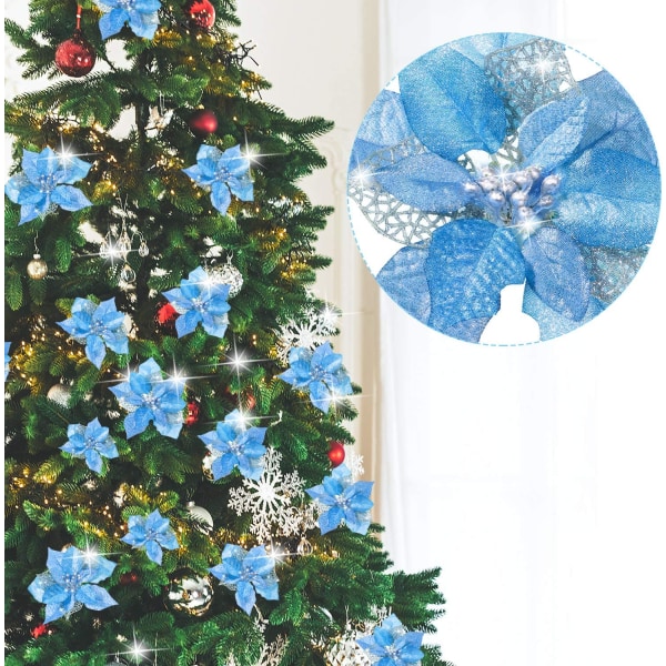 36st julpaljett konstgjorda blommor, träddekoration blå