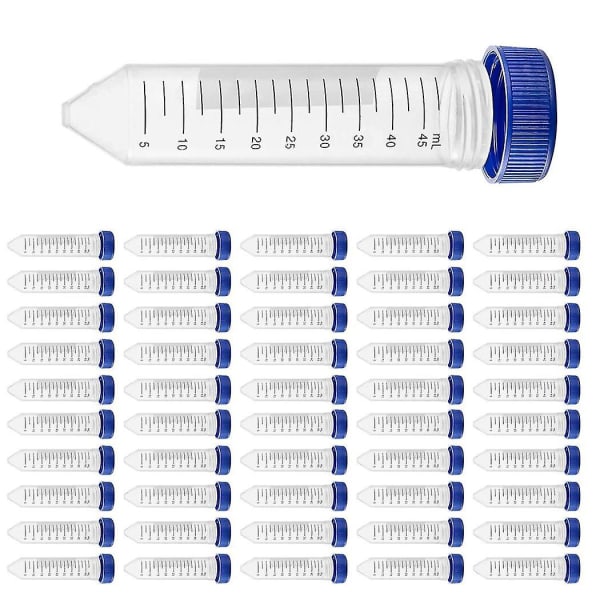 50 stk koniske centrifugerør 50 ml plastikreagensglas med skruelåg, polypropylenbeholder Wit