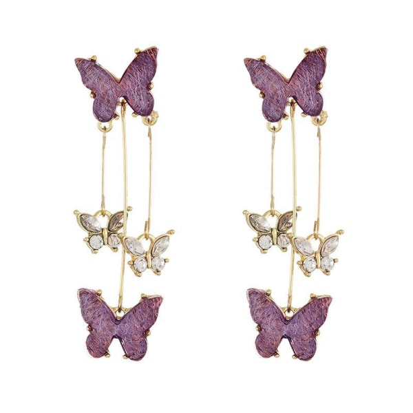 Mori Fresh Long Tassel Butterfly Øredobber Lilla Rhinestone smykker Lilla Elegant Sølvnål