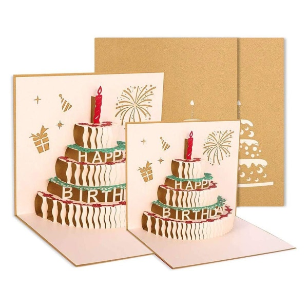 3D Pop Up gratulationskort Födelsedagskort med rött ljus guld