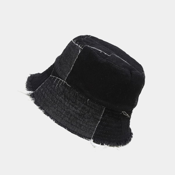 Unisex denimhatt sammen med vasket bomullsbøtte vintage solhatt (svart) black