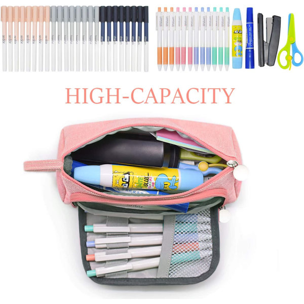 Multifunktionel frisk blyantpose med stor kapacitet til brevpapir pink