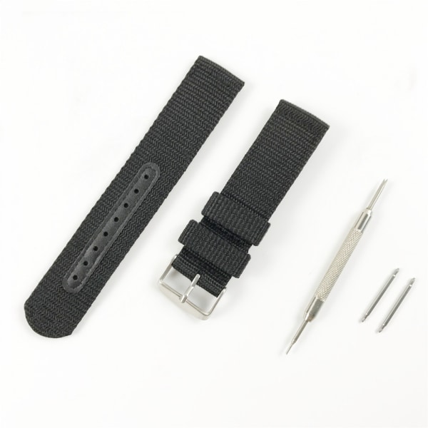 Blue Nylon Canvas Strap, Two Parts Water Resistant Adjustable Size Black 22 mm