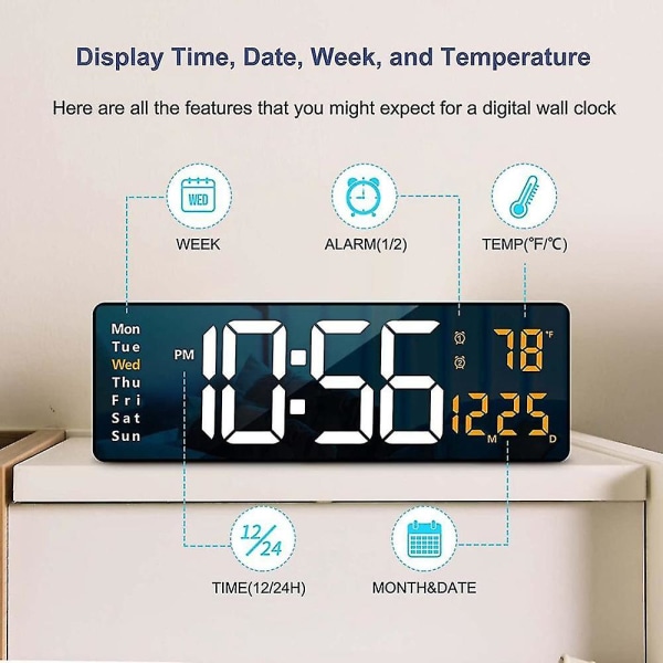 Digital Vægur Display, Vægure, Moderne Led Digital Ur Med Fjernbetjening Til Room Deco