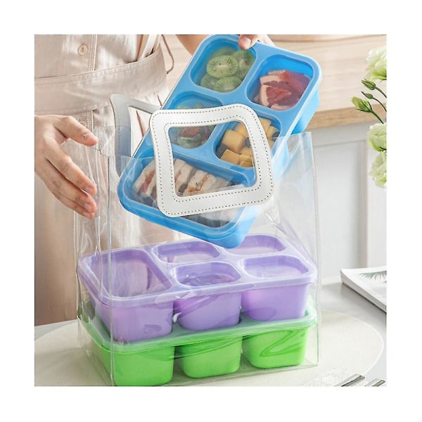 Bento Box voksen madkasse 4 stk, 5-rums måltidsforberedelsesbeholder, genanvendelig madopbevaring med trans.