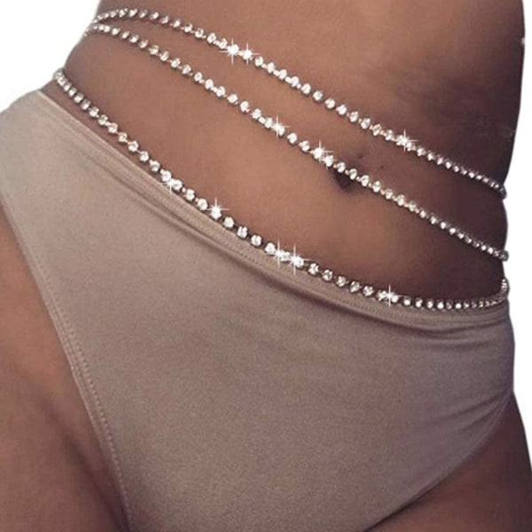 Kristall midjekedja Silver Belly Chain Body Chain Rave Body Smycken Party Nattklubb Body Accessoarer silver