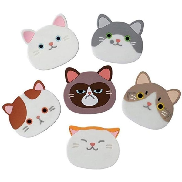 6 stk Silikon Cat Coaster Cat Bowl Silikonmatte Søt tegneserie kattekopp krus Gummimatte Vinkopp Te Drikke Øl Hjem Kjøkken