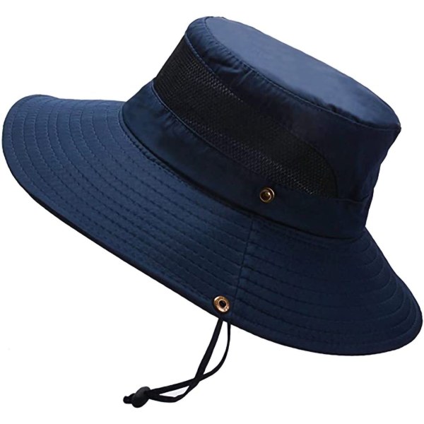 Solhatt utomhus med bred brättad Fisherman Bucket Hat för män kvinnor blue