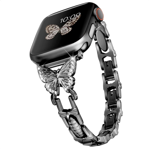 Soveltuu Applelle, jossa on Diamond Butterfly watch , ruostumaton watch black