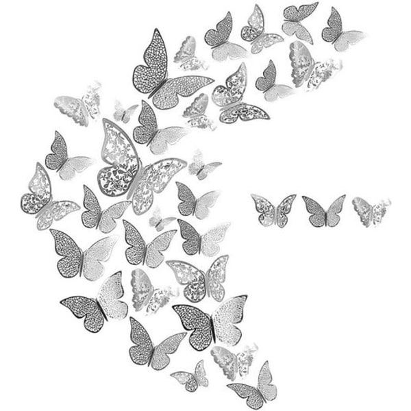 36 vægklistermærker Butterfly Home Decor silver