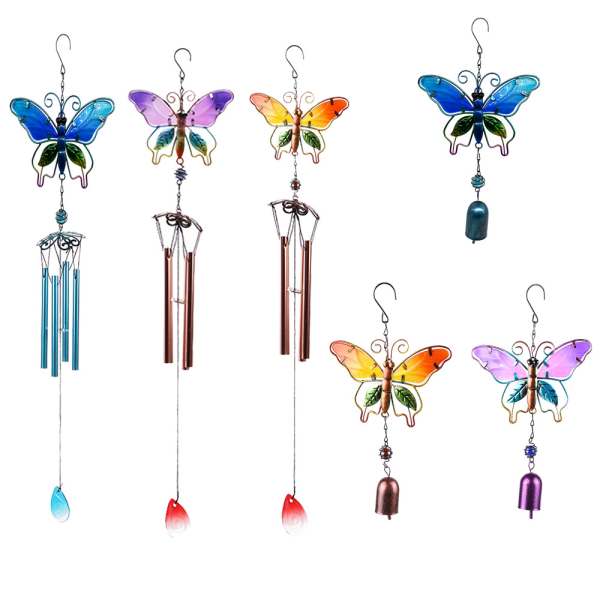 Butterfly Wind Chime Metal Craft Glass Malt Aluminium Tube Ornament Creative Home Bell Wind Chime Tube Anheng purple