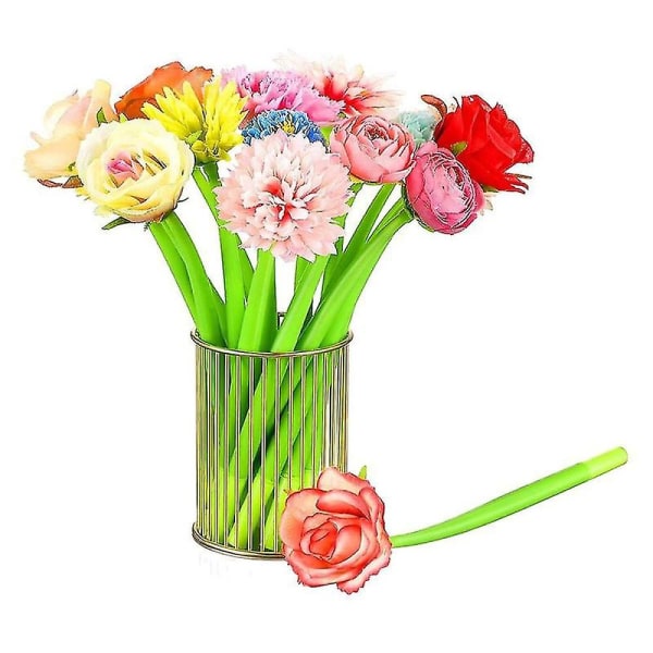 24 kpl kukka eri värejä Daisy Carnation kuulakärkikynä Uutuus Keinotekoinen kynä 0,5 mm musta muste P