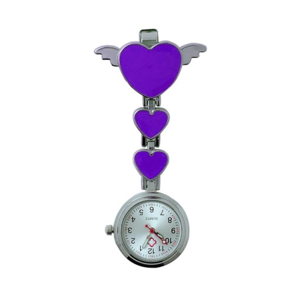Dame Lady Cute Love Heart Quartz Clip-on Fob Brosje sykepleier lommeur purple