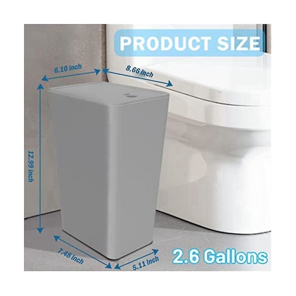 Badeværelse skraldespand med pressetype låg, lille slank skraldespand affaldskurv til køkken/soveværelse/offi
