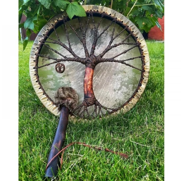 Shamaanirumpu Siperianrumpu Hengellinen musikaalirumpu elämänpuulla käsintehty koriste, kotipuutarhakoristeet 25*25cm