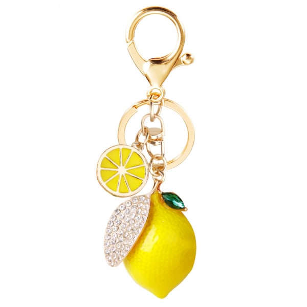 Söt citron nyckelring Liten citron kristall strass nyckelring Frukt citron bil nyckelring