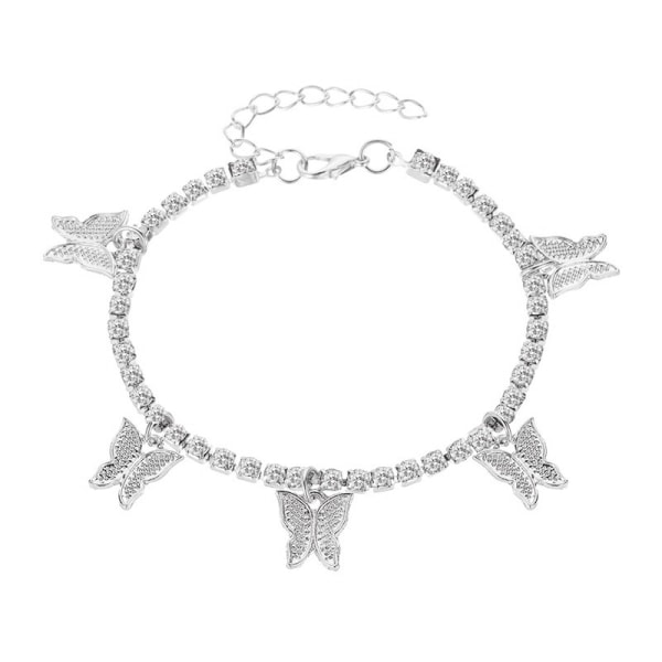 Butterfly Anklet For Women Teen Girls, Rhinestone Inlay Chain silver