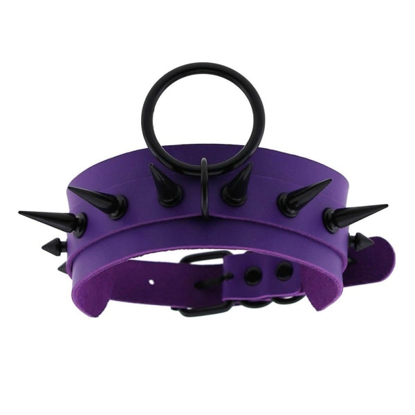 Vintage Punk Goth Dubbade Pu Läder Choker Chain purple