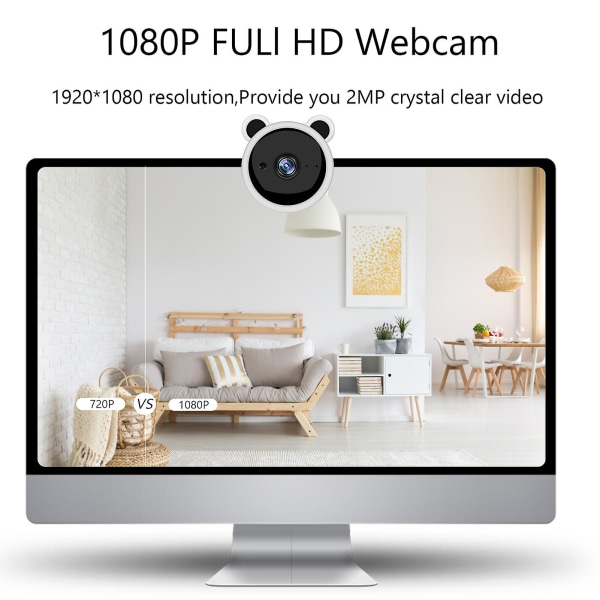 1080p webbkamera med mikrofon, USB 2.0 stationär bärbar dator USB kamera plug and play, för videoströmning, konferens, spel, onlineundervisning