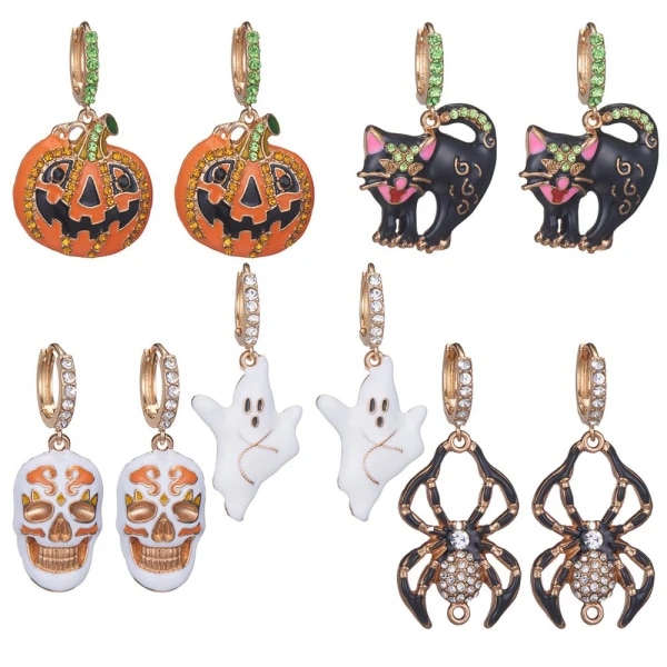 5 par blandet halloween tema sæt kvinders stud øreringe Halloween øreringe