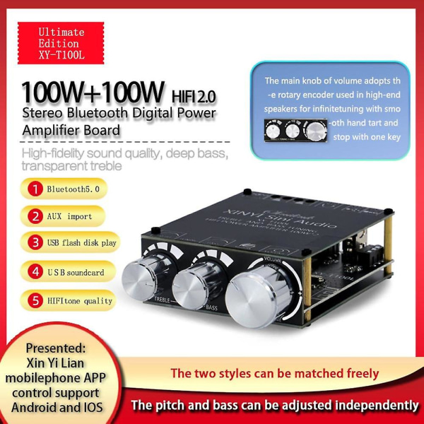 Bluetooth 5.0 100w+100w Power Subwoofer Amplifier Board 2.1 Channel Class D Home Audio Stereo Equal