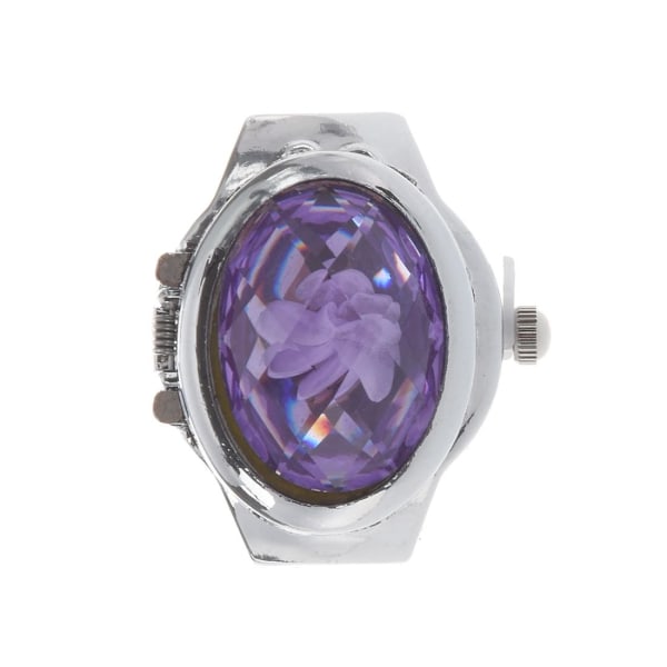 Stretch Band Flower Inlay Hunter Case Finger Ring Quartz Watch for Lady purple