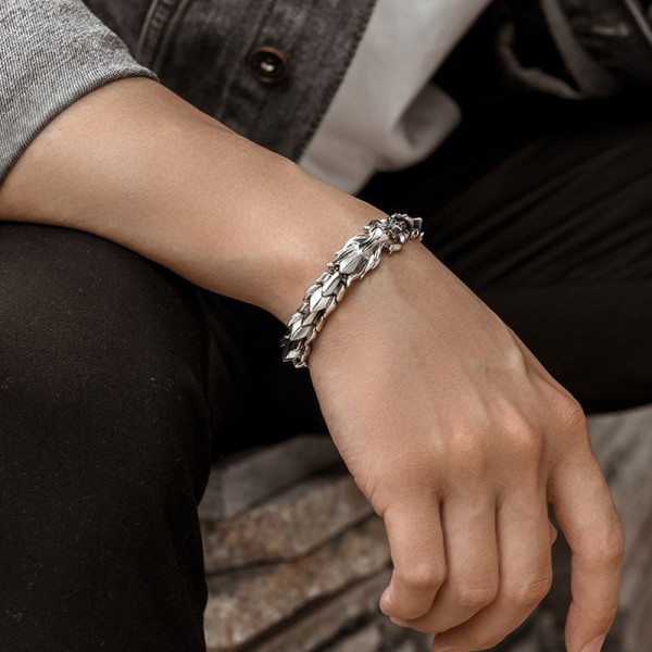 Silver Dragon armbånd til mænd, dominerende personlighed 19 cm