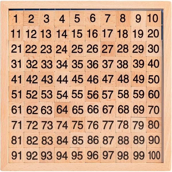 Wooden Math Hundre Board, räknar till 100 för dagis, 1-100