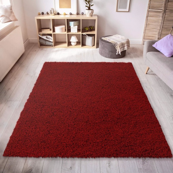 matta med lång lugg Gulvtæppe - rød, høj luv, lang luv, tæpper, moderne, størrelse: 120 x 170 cm