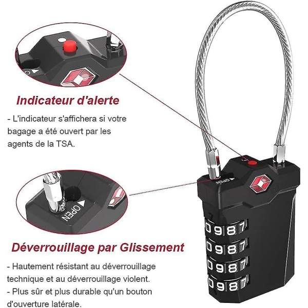 Kufferthængelåse, Tsa 4-cifret kombinationsbagagelåse med åbningsalarm, hængelåse til fitness-kabelskabe